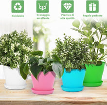 Carica l'immagine nel visualizzatore di Gallery, KAHEIGN 8 Pezzi 14cm Vasi per Piante in Plastica Colorati, Vasi da Fiori per Interni da 8 Colori con Contenitore per Pia