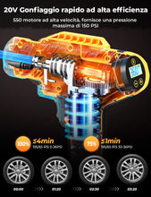Carica l'immagine nel visualizzatore di Gallery, YOHOOLYO Compressore Aria Portatile per Pneumatici 150PSI Manometro Digitale LCD, luci a LED, Adatta per Auto,Biciclette, Moto e Palloncini