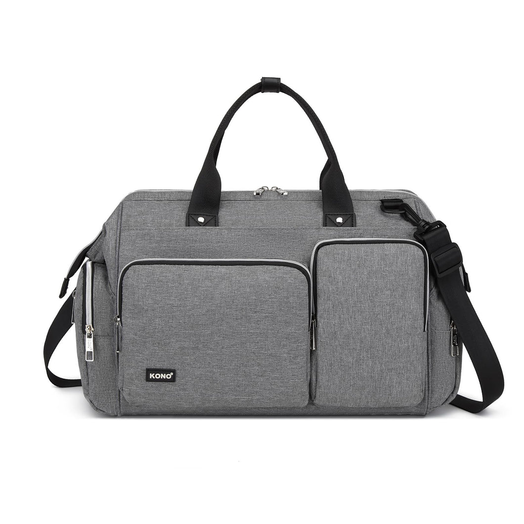 KONO Borsa per pannolini per mamma e papà, grande borsa da viaggio con fasciatoio, grigio., Rétro
