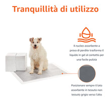 Carica l&#39;immagine nel visualizzatore di Gallery, Amazon Basics Tappetini al carbone con controllo degli odori per l&#39;addestramento di cani e cuccioli,prova di perdite con superficie ad asciugatura rapida,dimensione XL, confezione da 50, grigio