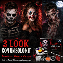 Carica l'immagine nel visualizzatore di Gallery, Trucchi Bianco Nero Halloween Make Up Adulti Bambini Sangue Finto Kit