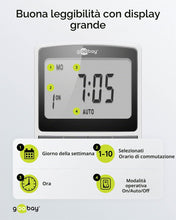 Carica l'immagine nel visualizzatore di Gallery, goobay 64900 Timer digitale 10 programmi giornalieri/modalità casuale antieffrazione/programmabile/3680 W a 230 V (AC) e