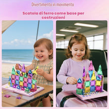 Carica l'immagine nel visualizzatore di Gallery, Set di 42 piastrelle magnetiche da viaggio con glitter da viaggio, per bambini, menta, piastrelle magnetiche con base in