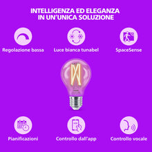 Carica l'immagine nel visualizzatore di Gallery, Philips Smart LED Lamp Filament 2-pack - Illuminazione LED intelligente - Luce bianca calda o fredda - E27-60W - Traspar