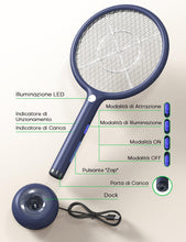 Carica l'immagine nel visualizzatore di Gallery, AROEVE Racchetta Zanzare Elettrica 2-in-1 Lampada Antizanzare 4000V 1200mAh