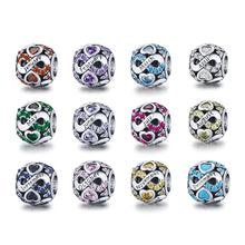 Carica l'immagine nel visualizzatore di Gallery, Charms Birthstone per il braccialetto Pandora in argento Sterling 925 Amore Cuore Charms Bead,regali di compleanno per le donne