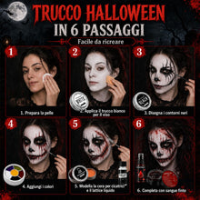 Carica l'immagine nel visualizzatore di Gallery, Trucchi Bianco Nero Halloween Make Up Adulti Bambini Sangue Finto Kit