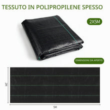 Carica l'immagine nel visualizzatore di Gallery, Telo Pacciamatura 2x5 M, Telo Anti Erbacce per Orto, Giardino, Tessuto Permeabile all'Acqu, Stabilizzazione ai Raggi UV,