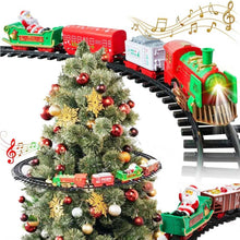 Carica l&#39;immagine nel visualizzatore di Gallery, PARTENOPE Trenino Natalizio con Supporto Installazione per Centro Albero di Natale Treno Elettrico 2 Vagoni + Slitta Babbo Natale con Luci e Suoni Decorazioni Natalizie Diametro Pista 89 cm
