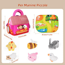 Carica l'immagine nel visualizzatore di Gallery, Fattoria Animali Giochi Bambini 1 Anno, con 6 Peluche Sensoriali e Fienile Pieghevole, Fattoria Animali Giocattolo Morbi