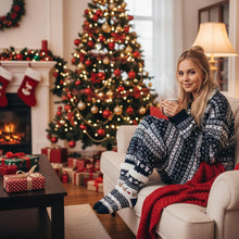 Carica l'immagine nel visualizzatore di Gallery, AEKZOX Calzini di Natale Uomo Donna Caldi e Morbidi Calze Antiscivolo con Motivo Norvegese Regalo di Natale per l’Inverno