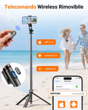 Carica l'immagine nel visualizzatore di Gallery, GRIFEMA Treppiede Smartphone [Apertura Automatica] Bastone Selfie 175cm