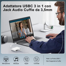 Carica l'immagine nel visualizzatore di Gallery, UniTriox Adattatore USB C 3 in 1 con Jack Audio 3,5mm e Caricabatterie PD