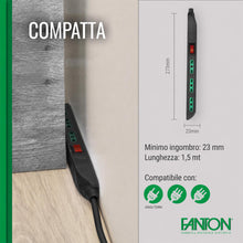 Carica l'immagine nel visualizzatore di Gallery, FANTON 47403 Multipresa SLIM 1,5 metri 3 prese bipasso, interruttore di sovraccarico con spina piccola CLOCK utile per p