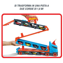Carica l'immagine nel visualizzatore di Gallery, Hot Wheels - Camion Trasportatore 2 in 1, Trasportatore e Pista con 3 Auto in Scala 1:64 per Bambini da 4 a 8 Anni, HGH33, Imballaggio Sostenibile