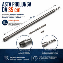 Carica l'immagine nel visualizzatore di Gallery, Topolenashop Asta Prolunga 35 cm per Fresa a Tazza SDS Plus – Barra con Punta di Centraggio e Filettatura M22 per Corone