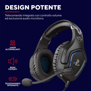 Trust Gaming GXT 488 Forze Cuffie PS4 e PS5 con Licenza Ufficiale PlayStation, Over-Ear, Microfono Ripiegabile e Archetto Regolabile, Jack Audio 3.5 mm, Cuffie Gaming Cablate - Nero