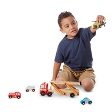 Carica l&#39;immagine nel visualizzatore di Gallery, Melissa &amp; Doug Carro Attrezzi Giocattolo 5 Pezzi Elicottero, Ambulanza, Macchina Polizia e Camion dei Pompieri | Giochi in legno | Camion per Bambini dai 3 ai 6 anni