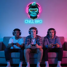 Carica l'immagine nel visualizzatore di Gallery, Chill Bro Gaming Headset Neon Cartello Per Decorazione Da Parete, Cartello Neon Gorilla, Cartelli LED Gaming Zone Per Ca