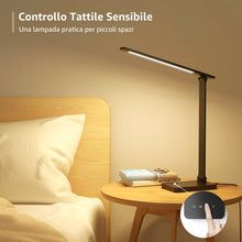 Carica l'immagine nel visualizzatore di Gallery, Lepro Lampada da Tavolo LED 15W, Lampada da Scrivania USB Ricaricabile, 3 Colori e 5 Livelli di Luminosità, Dimmerabile, Luce da Lettura Protezione degli Occhi per Ufficio, Camera, Nero