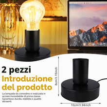 Carica l'immagine nel visualizzatore di Gallery, 2 Pezzi Lampada da Comodino Retro con Interruttore a Cavo, Attacco E27, Lampada da Tavolo Vintage, Portalampada E27, Sup