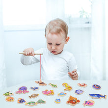Carica l'immagine nel visualizzatore di Gallery, OFFCUP Magneti Giocattoli da Pesca, 33Pcs Giochi Bambini Puzzle Magnetico Legno, Gioco di Pesca Magnetico per Bambini, C
