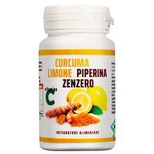 Carica l'immagine nel visualizzatore di Gallery, Curcuma Piperina e Vitamina C plus Limone e Zenzero. Dose Forte di Curcuma 5000 mg e Vitamina C + Piperina + Zenzero 130