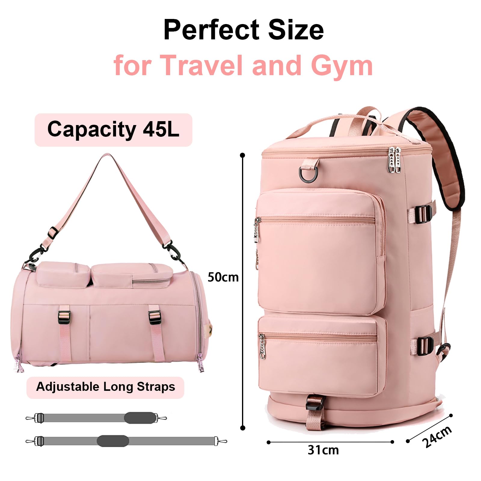NORTH SKIN Borsa Porta Scarpe Sportive Impermeabile – 600D Oxford, Rosa, Con Tasca Interna