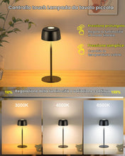 Carica l'immagine nel visualizzatore di Gallery, TRUMPETS Lampada da Tavolo Senza Fili Metallo, H:25cm Lampada da Comodino Ricaricabile USB-C, 3 Temperature Colore, Lamp
