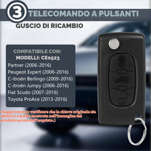 Carica l'immagine nel visualizzatore di Gallery, 3 Tasti Guscio Chiave CE0523 Compatibile con Pe-ugeot Partner Expert Citroen Jumpy Berlingo Toyota ProAce Fiat Scudo Tel