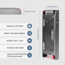 Carica l'immagine nel visualizzatore di Gallery, 24V 200W Dimmerabile Alimentatore LED, Ultra Sottile Trasformatore LED Driver AC 220V a DC 24 Volt 8,3A 200W Trasformato