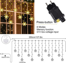 Carica l'immagine nel visualizzatore di Gallery, Luci di Natale Cascata Fiocco di Neve,ELEUTH 94LED Luci Natale Esterno Con 8 Modalità Tenda Luminosa Natale IP44 Luci Natale Per La Casa,Albero,Finestra,Balcone,Cortile,Giardino Decorazioni Natalizie