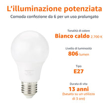 Carica l'immagine nel visualizzatore di Gallery, Amazon Basics Lampadina Edison a LED E27 con attacco a vite, 8 W (equivalenti a 60 W) bianco caldo, Non Dimmerabile (con