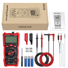 Carica l'immagine nel visualizzatore di Gallery, Proster Multimetro Digitale 6000 Conta 10A 600V TRMS Auto Range con Supporto Posteriore Rilevatore NCV Misuratore di Tensione Corrente DC AC Temperatura Capacità Resistenza Diodo Tester di Continuità