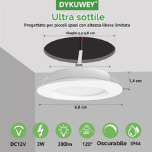 Carica l'immagine nel visualizzatore di Gallery, Set di 4 Faretti led da incasso per cartongesso,12V 3W faretti led soffitto,Faretto LED foro 55mm ultrasottile14mm,IP44 