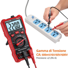Carica l'immagine nel visualizzatore di Gallery, Proster Multimetro Digitale 6000 Conta 10A 600V TRMS Auto Range con Supporto Posteriore Rilevatore NCV Misuratore di Tensione Corrente DC AC Temperatura Capacità Resistenza Diodo Tester di Continuità