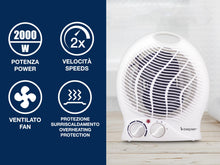 Carica l'immagine nel visualizzatore di Gallery, BEPER P203TER203 Termoventilatore Elettrico Compatto, 2 Potenze 2000W, Termostato, Funzione Ventilazione, Maniglia Integ