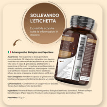 Carica l'immagine nel visualizzatore di Gallery, Ashwagandha e Pepe Nero Bio, 180 Capsule Vegane, 6 Mesi di Scorta Bio