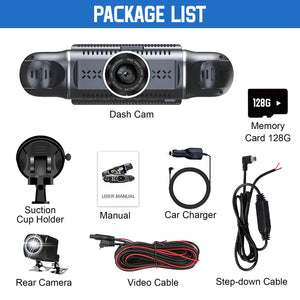 Dash Cam Auto 360 Gradi, con 4 Telecamere 1080P Anteriore e Posteriore Sinistra Destra, Dashcam Auto con WiFi, Parcheggio 24 ore, Telecamera Auto Atti Vandalici con Visione Notturna con 128 GB