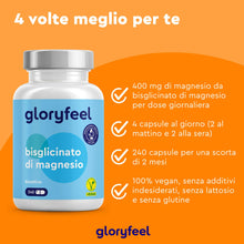 Carica l&#39;immagine nel visualizzatore di Gallery, Magnesio Bisglicinato, 400mg Magnesio Elementare per Dose Giornaliera, Scorta 2 Mesi, Alto Dosaggio, Magnesio Chelato Digeribile ad Alta Biodisponibilità, 100% Vegan