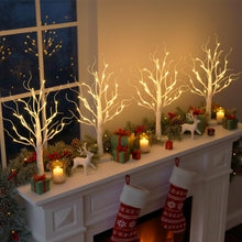 Carica l'immagine nel visualizzatore di Gallery, Set di 4 alberi di luci con 24 LED bianco caldo, betulla con funzione timer, funzionamento a batteria, decorazione natal
