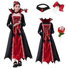 Carica l'immagine nel visualizzatore di Gallery, ZUCOS Costume da vampiro per Halloween, per bambina, stile gotico, elegante, medievale, per feste di carnevale, nero, taglia 7-9 anni