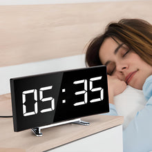 Carica l'immagine nel visualizzatore di Gallery, Retoo Allarme digitale con numeri luminosi, specchio camera da letto, sveglia a specchio con indicatore di temperatura, orologio da tavolo, comodino, soggiorno
