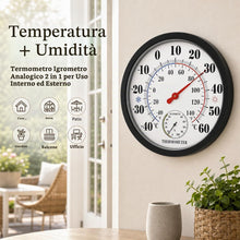 Carica l'immagine nel visualizzatore di Gallery, Termometro e igrometro per interni ed esterni - Termometro da parete da 25 cm che indica la temperatura ambiente, l'umid