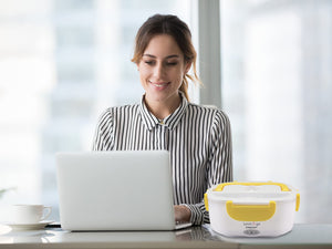 BEPER 90.920G Lunch & Go Scaldavivande Elettrico Portatile con 2 Contenitori Removibili e Posate Incluse, 220V, Giallo