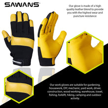 Carica l'immagine nel visualizzatore di Gallery, SAWANS Guanti da giardinaggio in Pelle per Donna e Uomo Leggeri Extra resistenti Antispine Giardiniere Heavy Duty Rigger