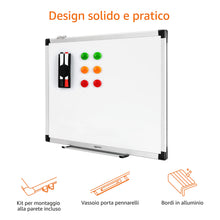 Carica l'immagine nel visualizzatore di Gallery, Amazon Basics Lavagna Bianca Magnetica con Cornice in Alluminio, Vaschetta Portapenne, 6 Magneti, 1 Cancellino, 2 Pennar