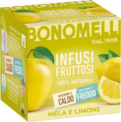 Bonomelli Infusi Fruttosi, Mela e Limone, Confezione da 12 Filtri, Gusto Unico e Originale, Infusione a Caldo e a Freddo, Ingredienti 100% Naturali (24g)
