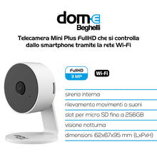 Carica l'immagine nel visualizzatore di Gallery, Beghelli Videocamera di Sorveglianza Mini Plus Dom-e Smart Wi-Fi Full HD 3MP con Visione Notturna, Audio a Due Vie, Rile