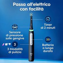 Carica l'immagine nel visualizzatore di Gallery, Oral-B iO 3 Spazzolino Elettrico, 1 Testina, Custodia, Dentifricio, Nero